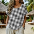 thumbnail image 2 of GUACER Gingham Plaid Shirts for Women Short Sleeve Cotton Linen Summer Tops Casual Checkered Tunic Blouses, 2 of 6