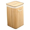 thumbnail image 2 of Bamboo Handle Dirty Clothes Basket, Foldable Bamboo Laundry Basket Storage Laundry Hamper with Removable Washable Lining for Home, 2 of 8