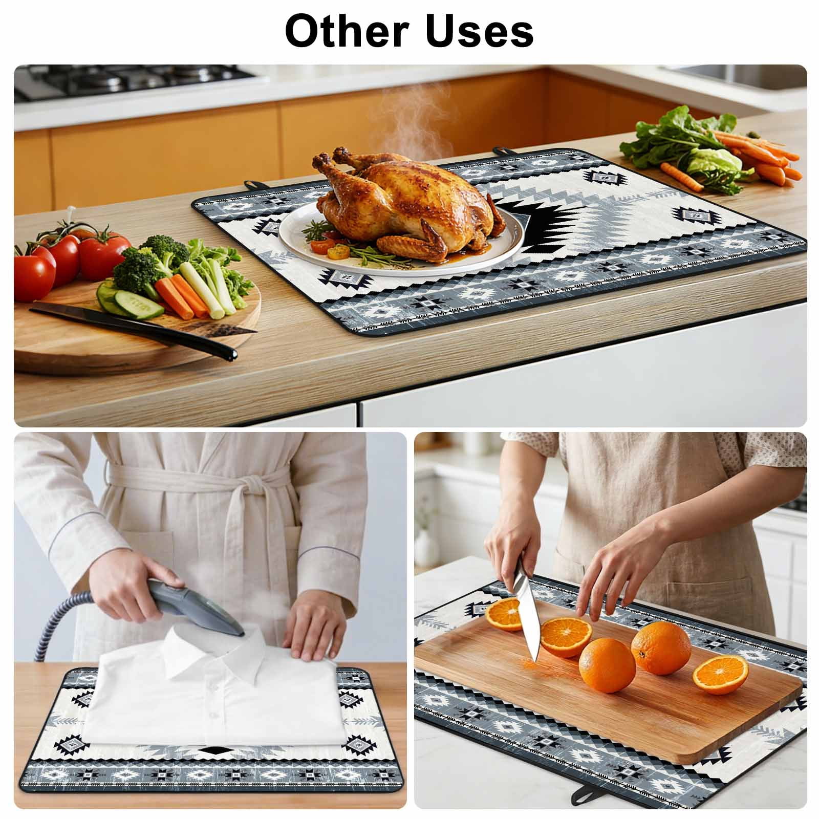 Brown Beige Boho Stove Top Cover for Electric Stove, Heat-proof & Non Slip Glass Top Stove Cover Protector, Southwestern Ethnic Abstract Geometric Kitchen Flat Cooktop Rubber Mat 24x21 Inches