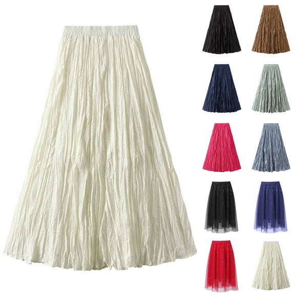 STETMN Women's Sequin Tulle Skirt Elastic Waist Midi Dress A-line Flowy Glitter Party Skirts