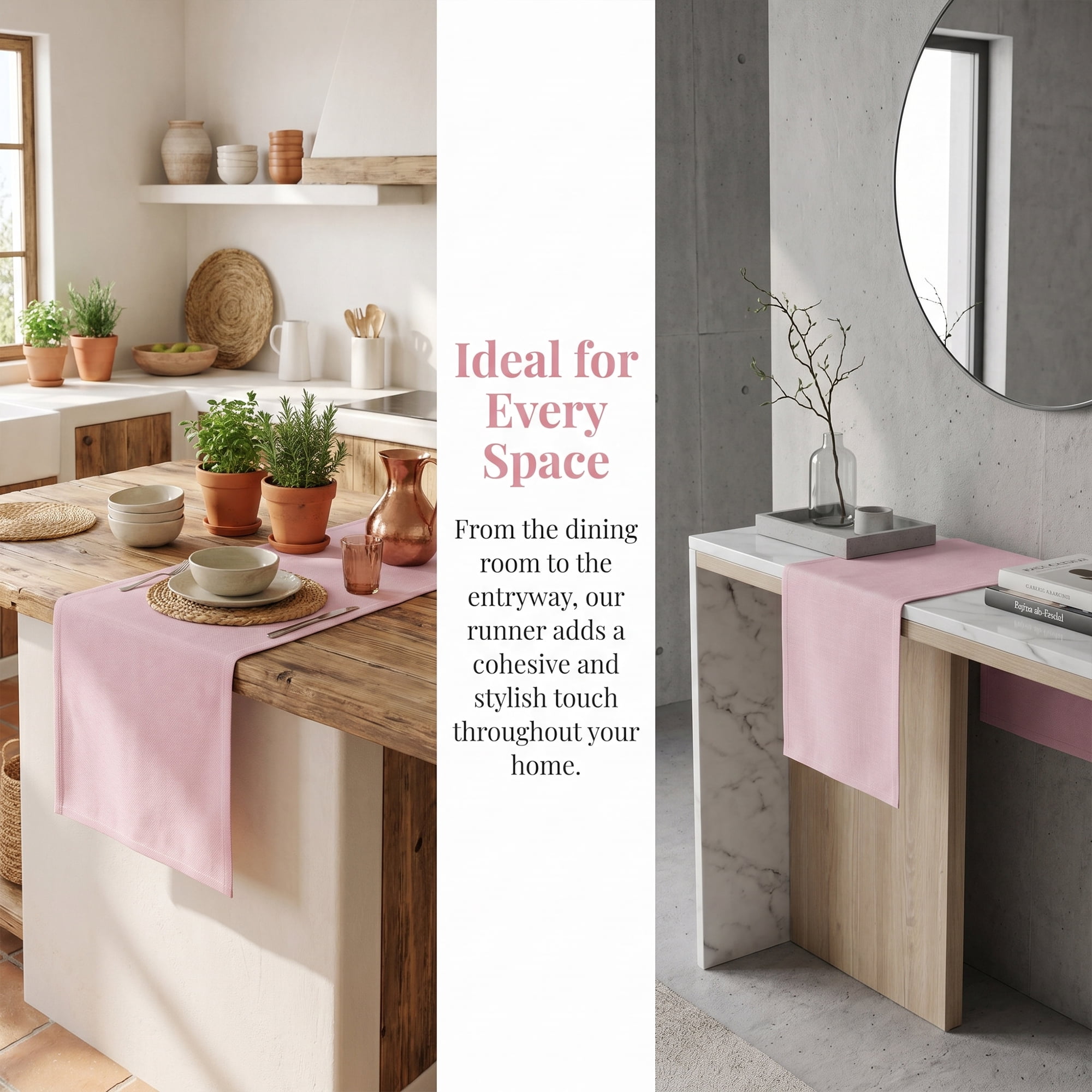 Unique Bargains Dining Table Decoration Washable Polyester Kitchen Runner Pink 13x60.2in