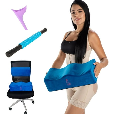 BBL Pillow with Back Support - BBL Pillow After Surgery with Back Support Pillow for Chair and Massage Roller Stick - Butt Cushion for Long Sitting with Lumbar Support Pillow