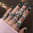 thumbnail image 3 of 7pcs/set Silver Rings for Women Black Zircon Spade Oil Drop Heart Ring Set, 3 of 5