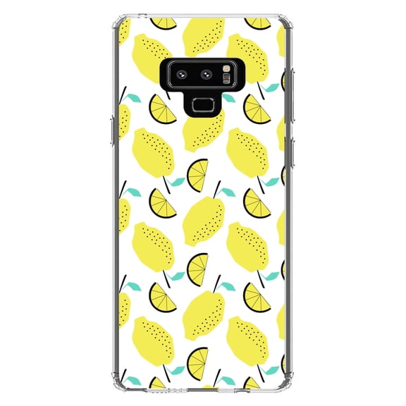 DistinctInk Clear Shockproof Hybrid Case for Samsung Galaxy Note 9 - TPU Bumper, Acrylic Back, Tempered Glass Screen Protector - Summer Graphics - Lemon Pattern - Lemonade