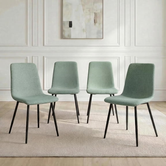 CasaGlajore Set of 4 Modern Upholstered Dining Chairs with Linen Cushion & Black Metal Legs, Mid-Century Modern Design for Kitchen or Dining Room