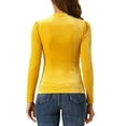 thumbnail image 3 of INSPIRAR CHIC Blusa de terciopelo metálico con brillo y cuello alto de manga abullonada para mujer XS Amarillo, 3 of 6