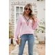thumbnail image 1 of Camiseta holgada de manga larga con escote en V y encaje para mujer, con aberturas acampanadas, de color liso, para otoño (XXL, amarillo), M, rosa, 1 of 5