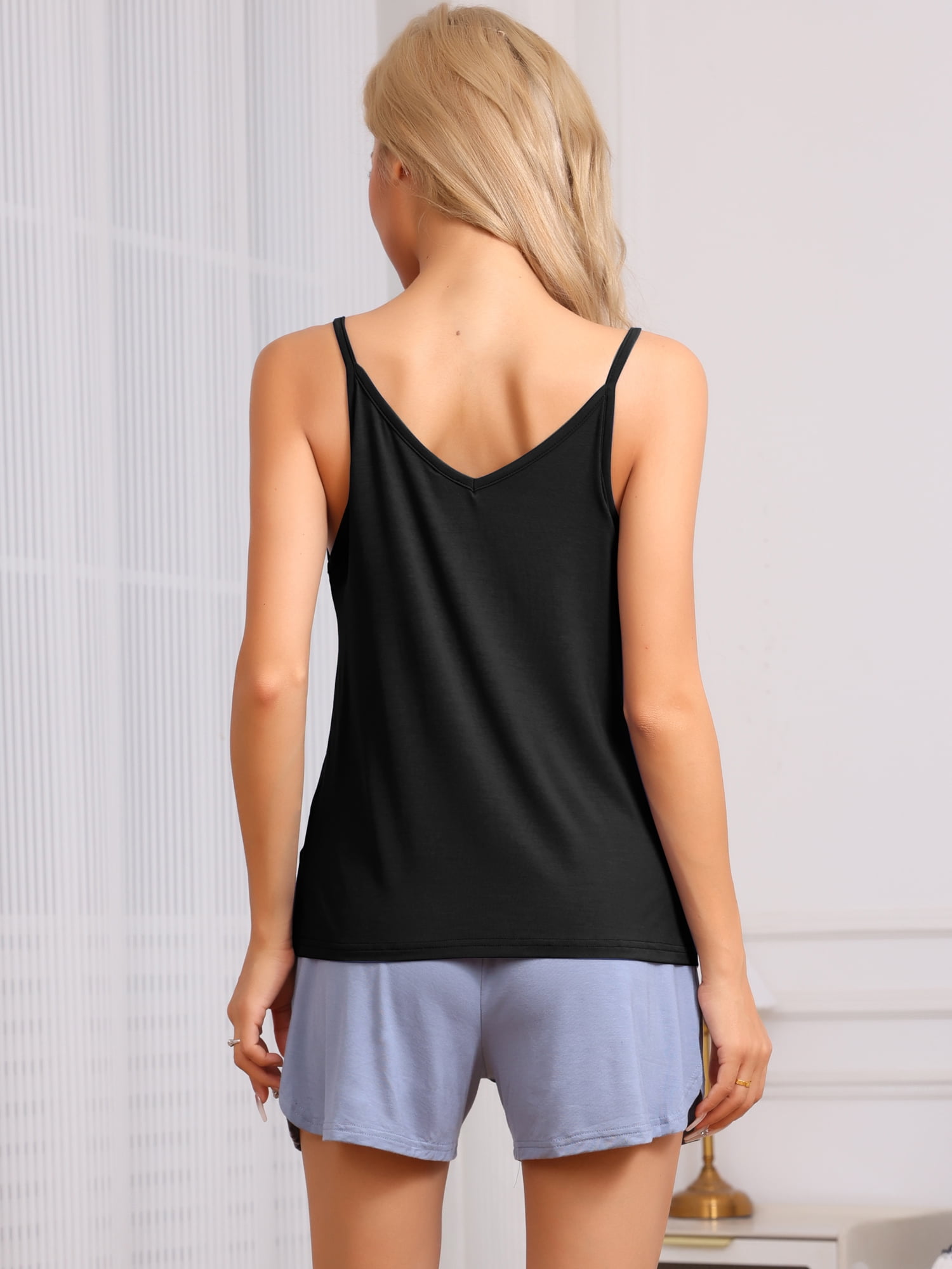 DARING DIVA Women's Sleeveless Base Layer Spaghetti Straps V Neck Tank Tops XS 2packs Black