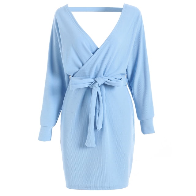 Mini Vestido De Suéter, Manga Larga De Murciélago, Vestido De Punto Con Cinturón, Moda Elegante Para Primavera, Invierno, Otoño ANGGREK JB1711