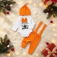 thumbnail image 2 of 3-6 Months Newborn Infant Baby Boy Halloween Outfit Pumpkin Long Sleeve Romper Overalls Suspender Pants And Hat Boys And Girls Baby Romper Pajamas Crawling Clothes, 2 of 9