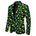 thumbnail image 5 of St. Patrick's Day 3-Piece Suit Set with Printed Trousers and Coordinating Vest for Formal Occasions Men's Green Clover Print Button Closure Suit, 5 of 7
