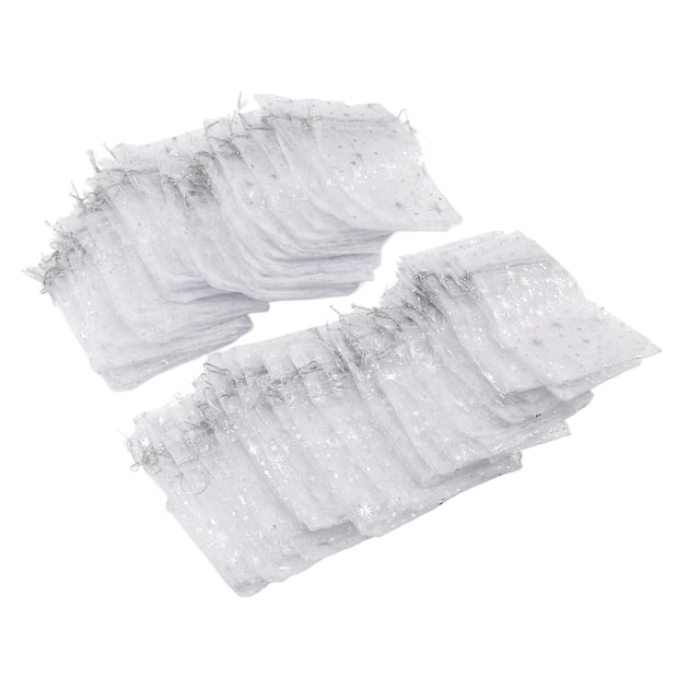 Drawstring Sheer Mesh Bag, Transparent Mesh Bags For Party Silver
