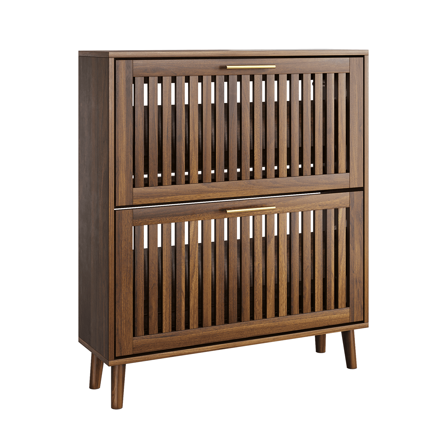 Hommoo 31.5-inch Shoe Cabinet, 2 Flip Drawers Freestanding Shoe Cabinet, Suitable for Corridors and Entrances, Walnut