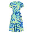 thumbnail image 4 of VISgogo Vestido de verano para mujer, manga corta, cuello en V, estampado a la moda, cierre de botón, vestido con cinturón VISgogo moda, 4 of 9
