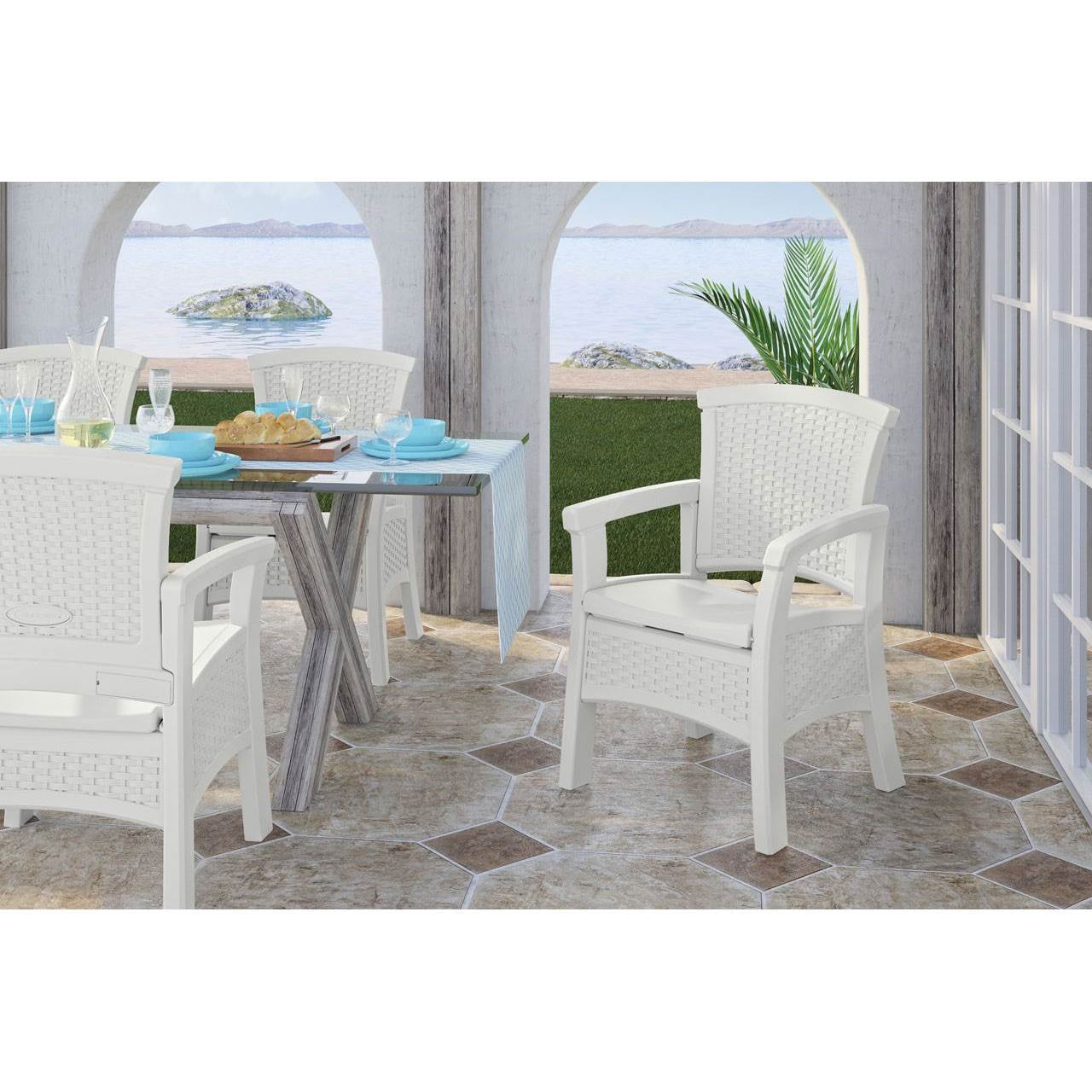 Suncast Elements Durable Resin Outdoor Patio Dining Chair with Storage
