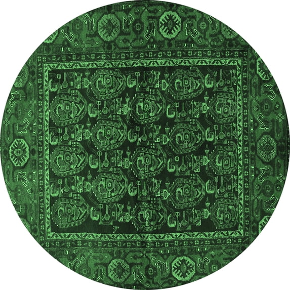 Ahgly Company Indoor Round Persian Emerald Green Traditional Area Rugs, 7' Round