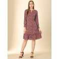 thumbnail image 3 of Vestido A Media Pierna De Leopardo Con Dobladillo Con Volantes Y Manga Larga En La Parte Delantera Con Cuello Redondo Y Cuello Redondo Para Mujer Rojo XS, 3 of 6