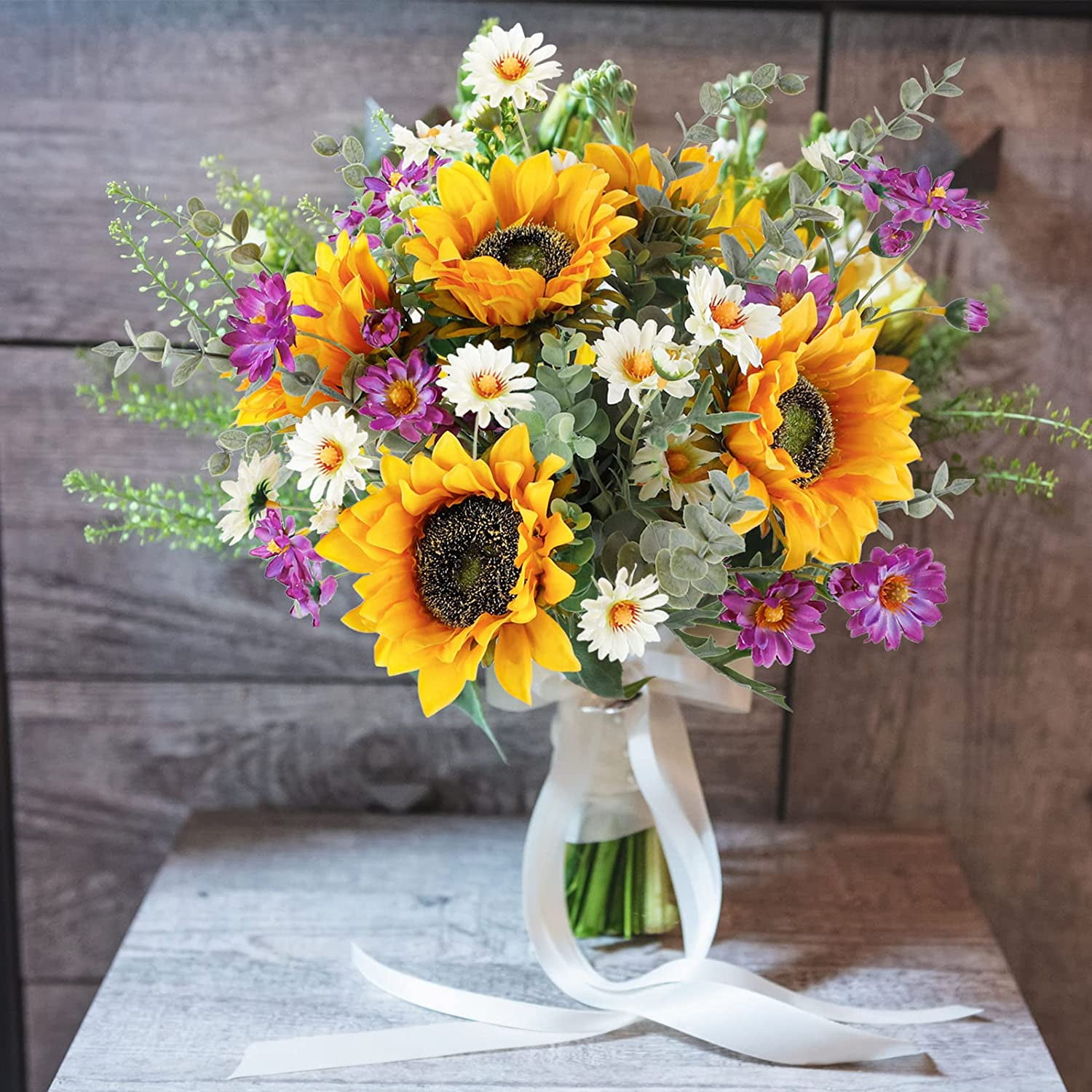 Artificial Sunflowers Fake Cemetery Flowers for Grave Bouquet with Sunflowers for Bridal Bouquets Wedding Centerpieces Decor Party Table Gravesites Fall Floral Arrangements Home Decoration