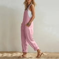 thumbnail image 4 of Womens Jumpsuit Sleeveless Casual Summer Overalls Jumpers Adjustable Strap Baggy Wide Leg Long Pants Rompers with Pockets Pink, 4 of 7