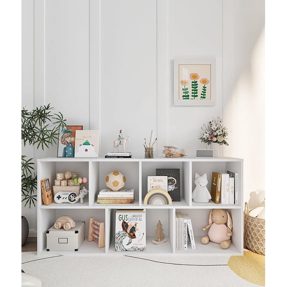 Montessori Toy Storage Shelf, Kids Toy and Book Storage Organizer with Cube Shelves for Kids Room Playroom Livingroom, White