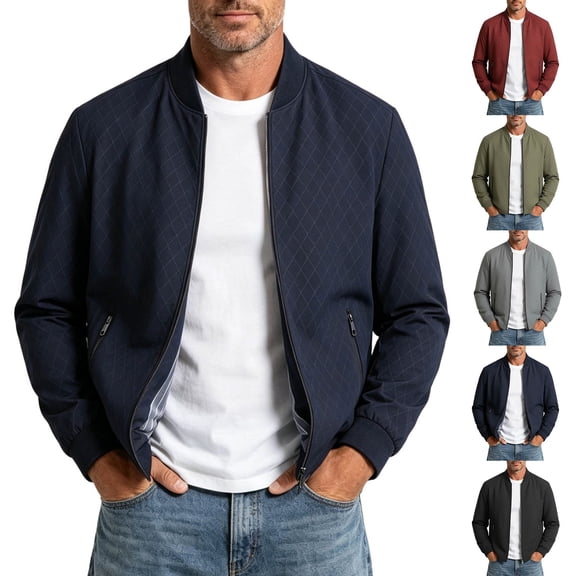 FRSASU Men's Comfortable Loose Coat Business Casual Stand Collar Zipper Jacket for Casual Outdoor Bike Outerwear Red