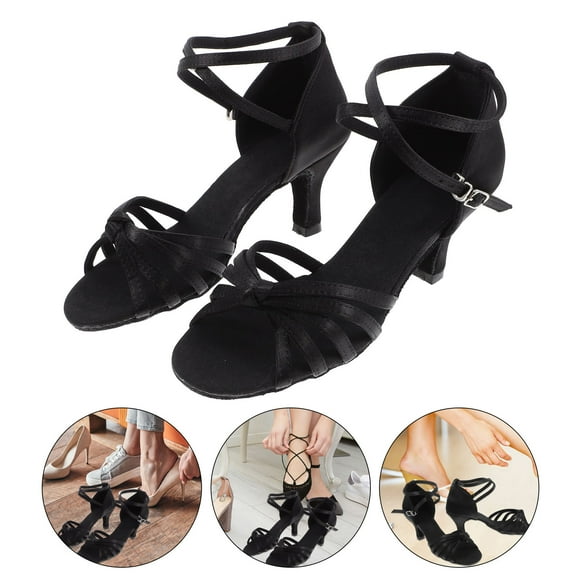 FRCOLOR 1 Pair of High-heeled Shoes Knotted Strap High Heels Latin Dancing Shoes for Lady - Size 37 (Black)