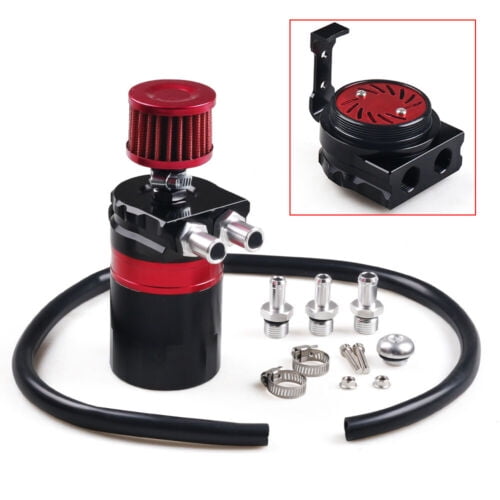 Car Oil Catch Reservoir Breather Can Tank Filter Kit Universal Racing Engine Red