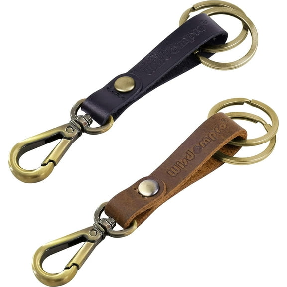 2 Pack Genuine Leather Keychain, Heavy Duty Key Chain With Retro Vintage Bronze Belt Loop Clip And 2 Keyrings For Keys