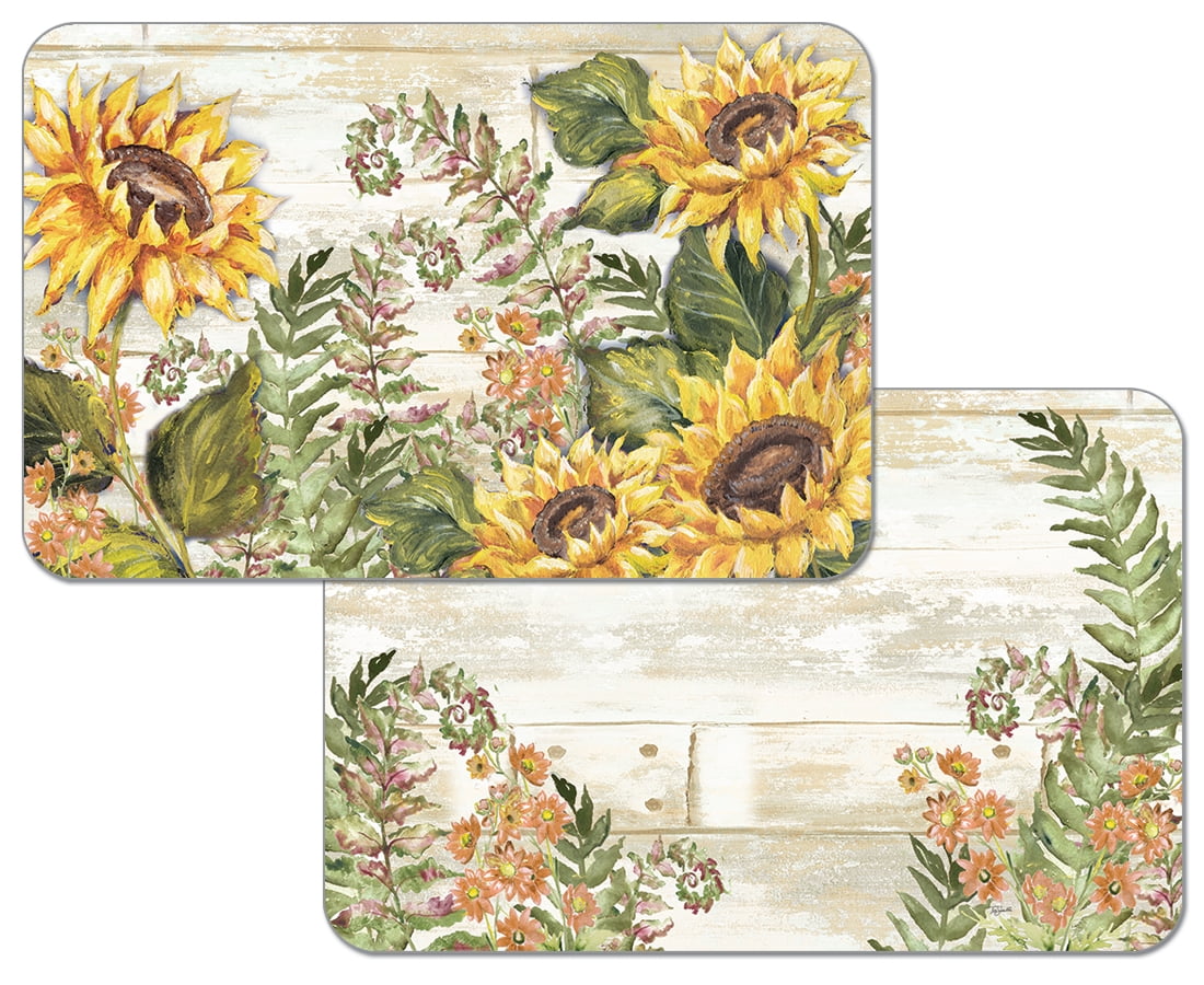 CounterArt Sunflower Fields Reversible Rectangular Placemat Set of 4 Made in The USA 