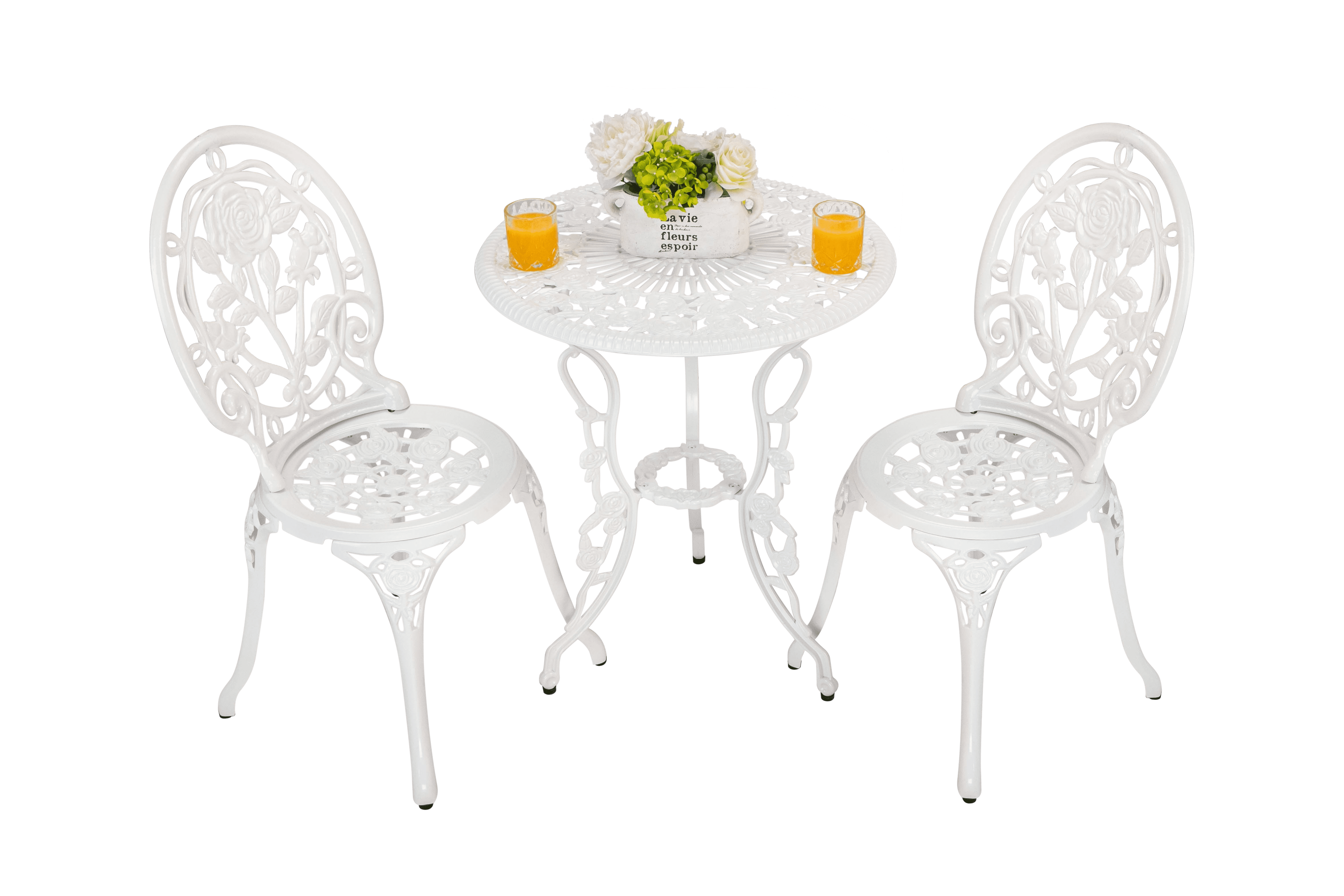 White Rose 3 Piece Durable Rust Weather Resistance HOMEFUN Bistro Table Set Outdoor Patio Table and Chairs Furniture 