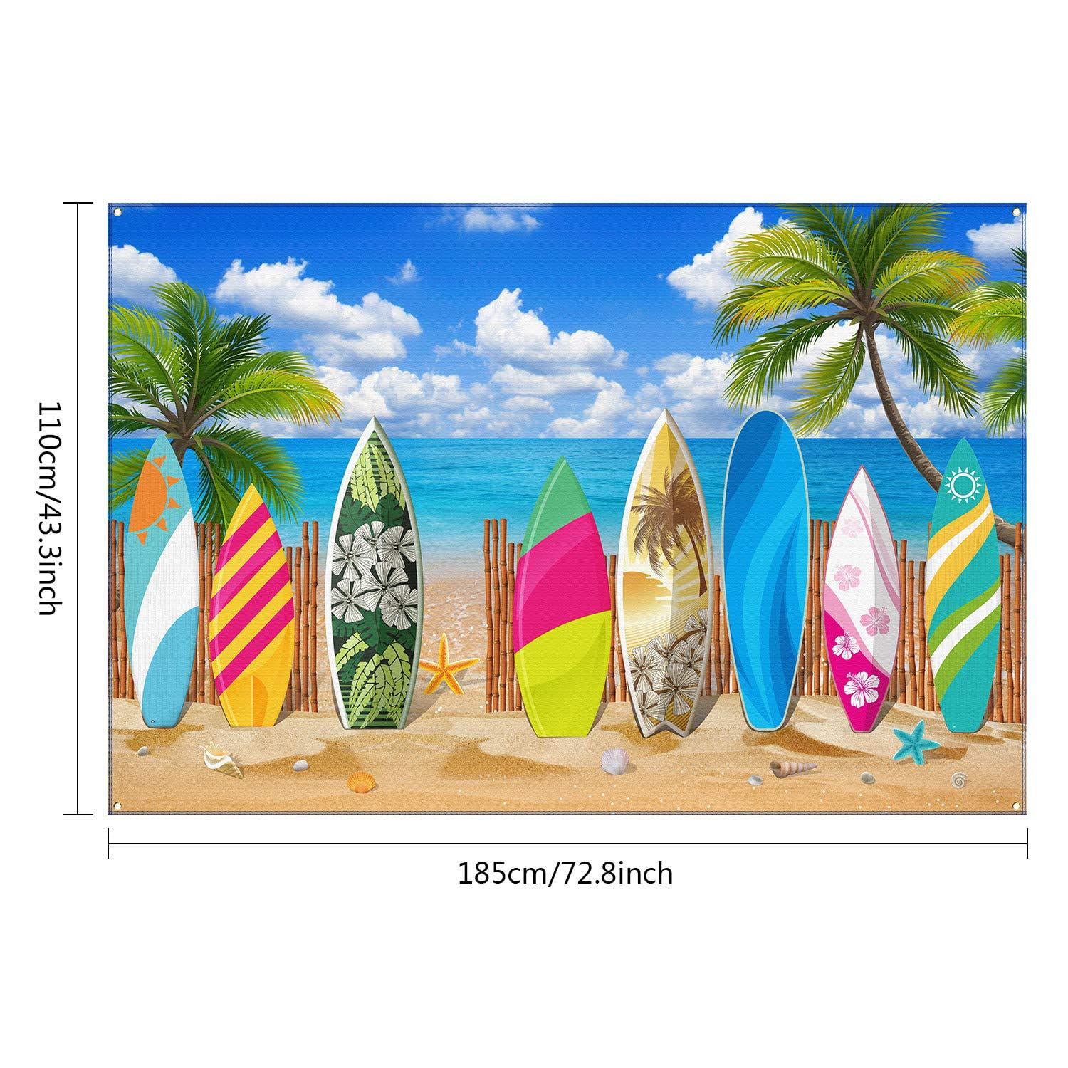 ALUONI 5x3ft Surfboard,Tropical Composition Cocktail Ice Cream Floral Elements and Backdrop for Selfie Birthday Party Pictures Photo Dance Decor Wedding Studio Background AM030621