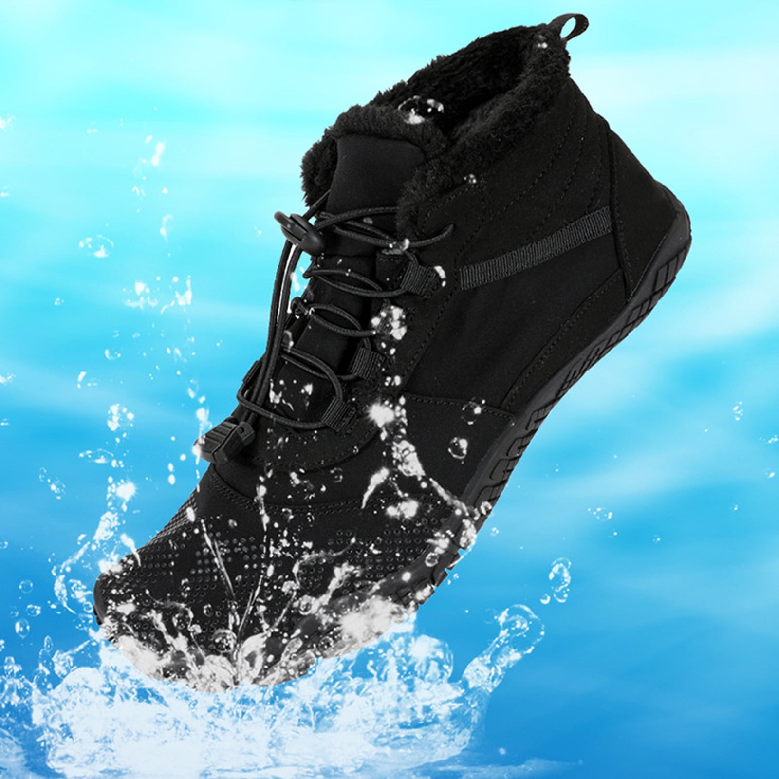 Sexlip Barefoot Shoes For Men Winter Warm Water Proof Suede Leather Hiking Boots Outdoor Trekking Comfortable Breathable Lightweight Shoes Black 41