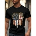 thumbnail image 2 of Men's T-Shirt American Flag Deer Skull Retro Short Sleeve Casual Tee Classic Crew Neck T-Shirt for Men, M, 2 of 6