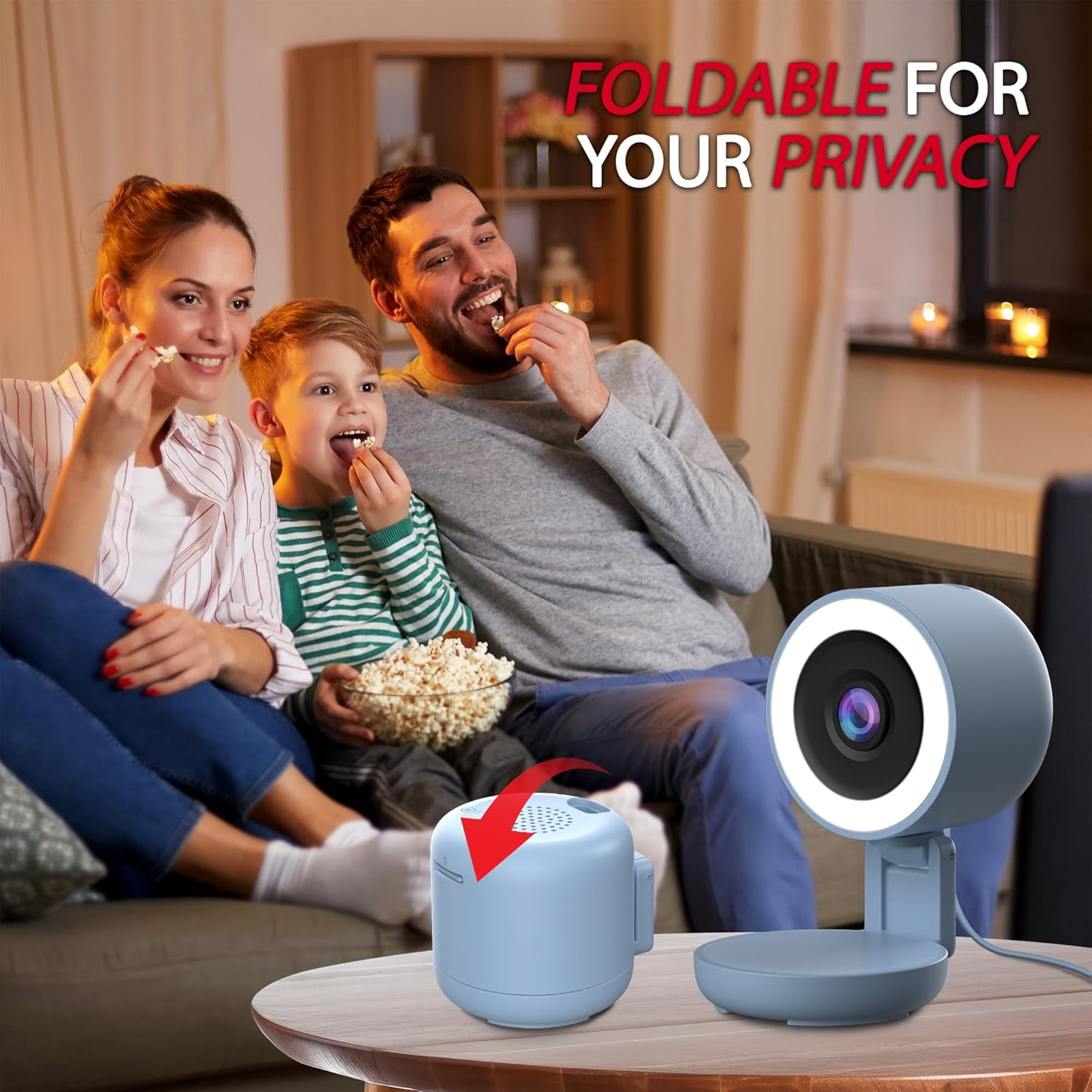 Energizer Smart 2K Wired Indoor Camera with Light for Night Vision, Foldable for Privacy, Remote Access, 130° Wide Angle, Recording, Instant Motion Alerts, Two-Way Audio, Hub-Free Wi-Fi (Blue)