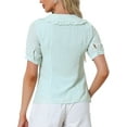 thumbnail image 3 of Blusa de botones de cuadros con cuello Peter Pan y volantes INSPIRE CHIC para mujer, talla XS, color azul, 3 of 6