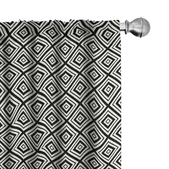 Ambesonne Black and White Curtains, Rhombus Tracery, Pair of 28"x84", Black White