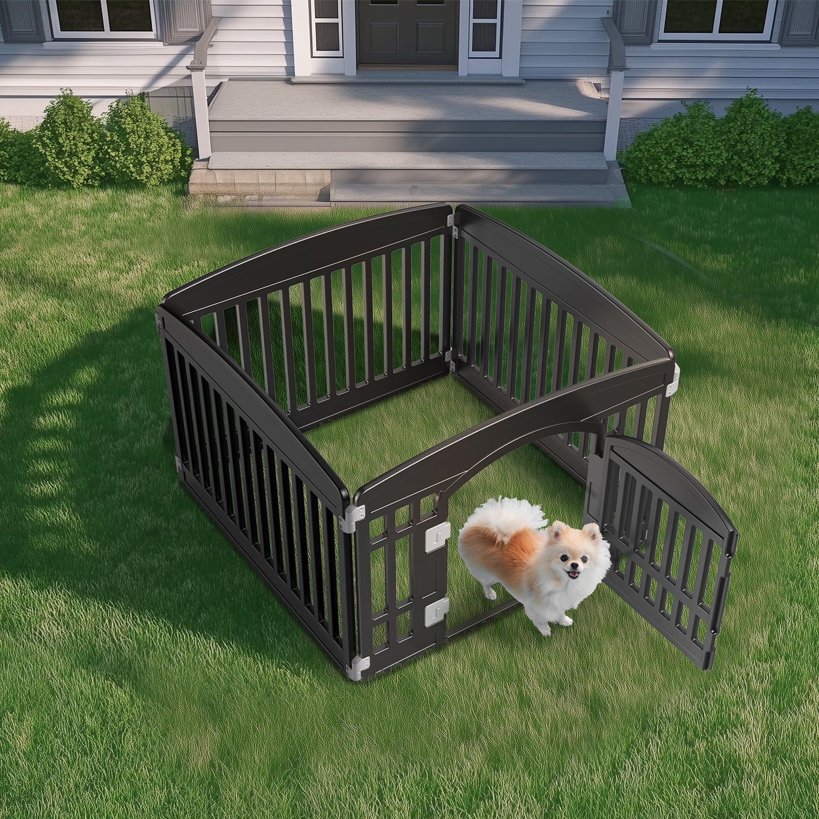 SHOUFTW 4 Panel 24" Foldable Plastic Dog Playpen with Door, Secure Pet Exercise Pen for Indoor Outdoor Small Medium Puppies