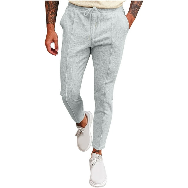 Mefallenssiah Men'S Solid Color Sport Small Legs Lace-Up Solid Color Full Length Pants