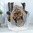 thumbnail image 4 of Grunge Soft Flannel Fleece Throw Blanket, Patterned Head of a Monkey on the Grunge Background Totem Illustration, Cozy Plush for Indoor and Outdoor Use, 50" x 60", Teal and Brown, by Ambesonne, 4 of 5