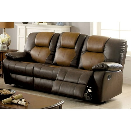 Furniture Of America Aberdeen Faux Leather Reclining Sofa In Brown