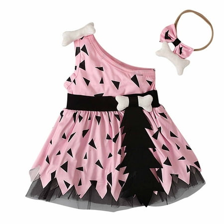 

Penkiiy Toddler Baby Girls Summer Sleeved Dress Cotton Cartoon Printed Screen Round Neck Lace Princess Skirt With Hairband Easter Dresses for Toddler Girls 12-18 Months Pink On Sale