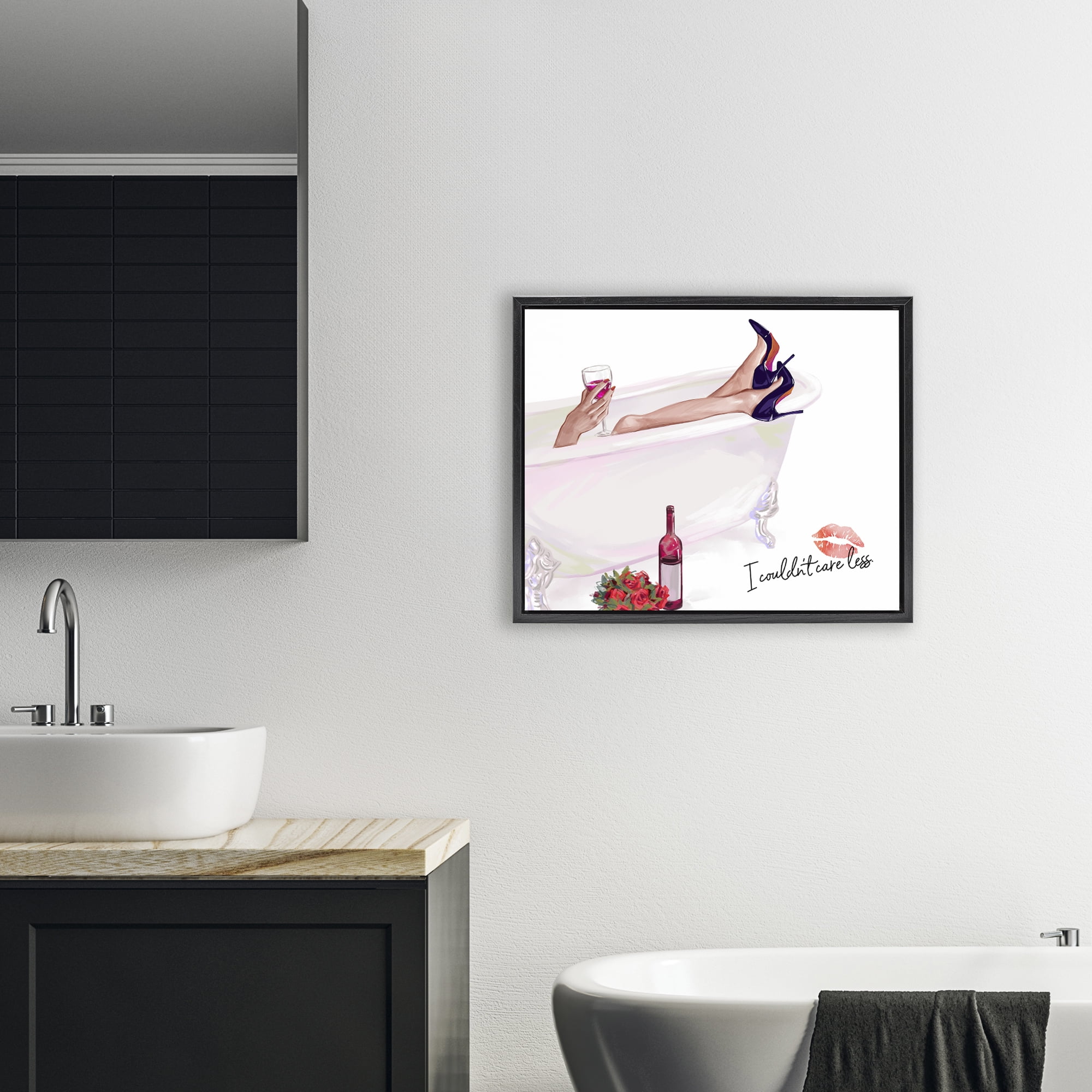 Couldn't Care Less Tub Black Framed Floater Canvas Wall Art, design by Ziwei Li