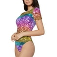 thumbnail image 2 of The Xecao Glitter Rainbow Women's Crew Neck Body Suit, a short-sleeved bodysuit and basic swimsuit, both comfort and style for dating and daily life, 2 of 9