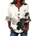 thumbnail image 3 of IMENGL Women's Blouse Basic Art Print V Neck 3/4 Sleeve Decor Fit Top Summer Retro Casual Outfits Loose Button Down Shirts for Women,M-XXXL, 3 of 6