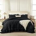 thumbnail image 3 of Black King Comforter Set(104x90Inch), 3 Pieces Ruffle Comforter Set with 2 Pillowcases, Farmhouse Shabby Chic Lightweight Fluffy Soft Microfiber All Season Bed Set, 3 of 8