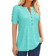 thumbnail image 2 of Short Sleeve V-neck Women Button Henley Blouse Tops Summer Pleated Casual Blouse Shirt, 2 of 4