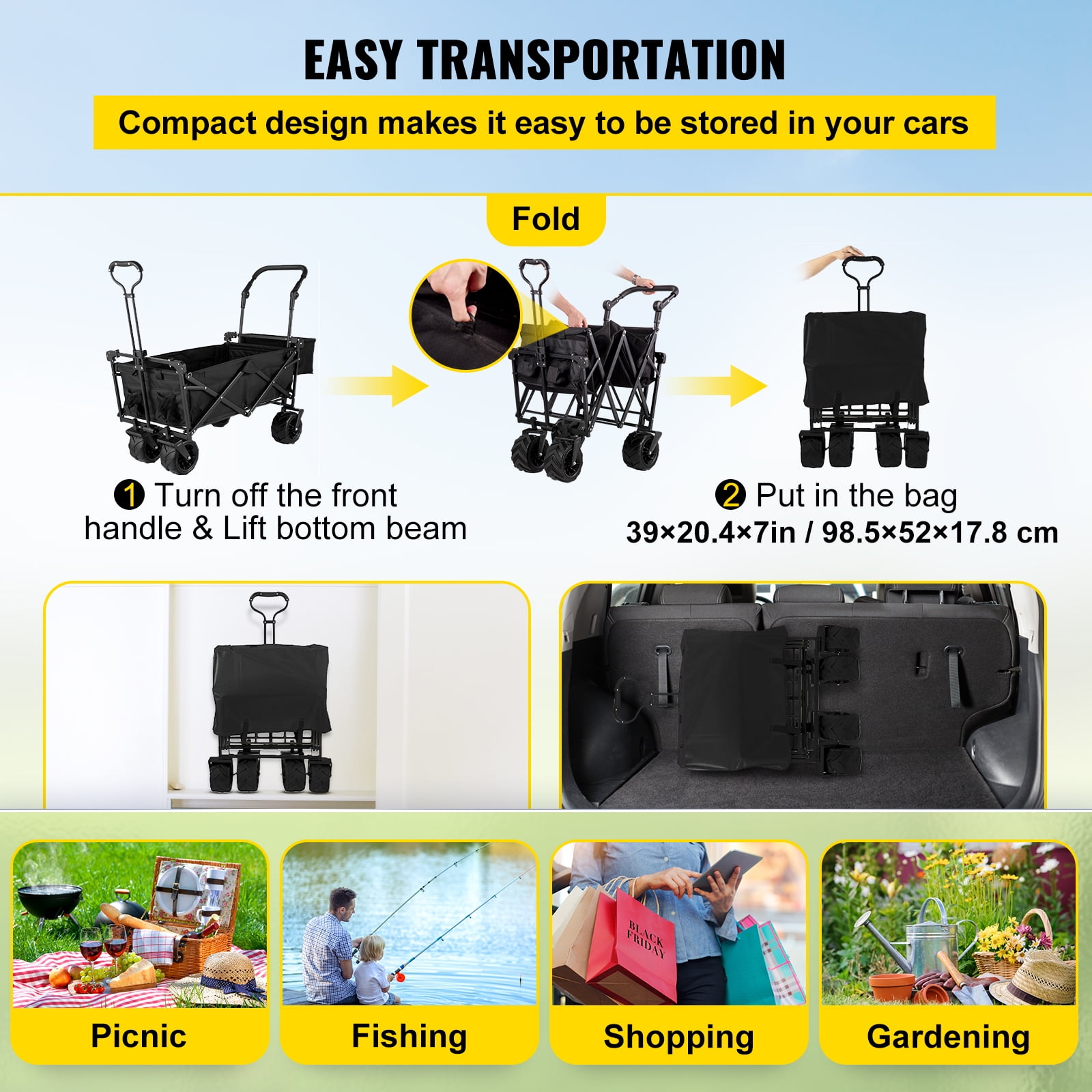 VEVOR 220.5 lbs Capacity with Garden Wagon with Removable Canopy