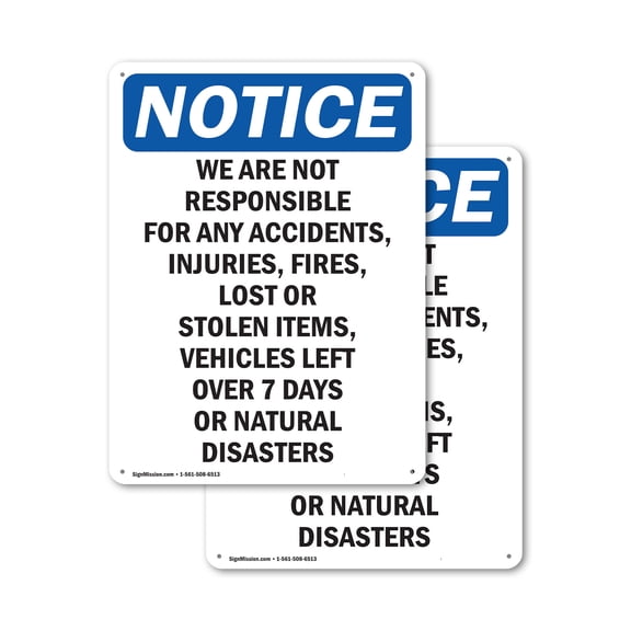 (2 Pack) We Are Not Responsible For Accidents OSHA Notice Sign 18 Inch X 24 Inch Indoor / Outdoor Rust-Free Aluminum Metal Signs for Workplace, Workshop, and Construction Site, Made in
