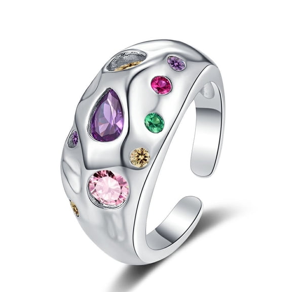 Womens Colorful Rhinestones Ring Adjustable Coppery White Gold Plated Fashion Jewelry Statement Piece Everyday
