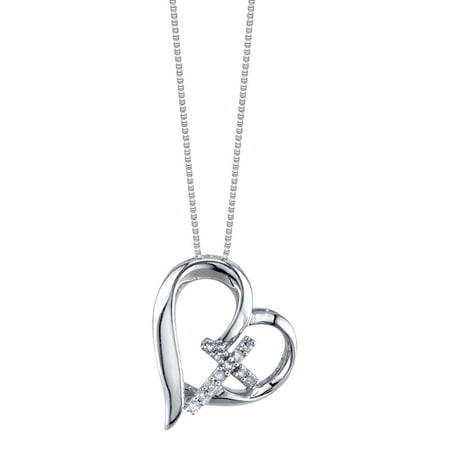 Sterling Silver Diamond Accent Open Heart Faith Hope Love Pendant Necklace